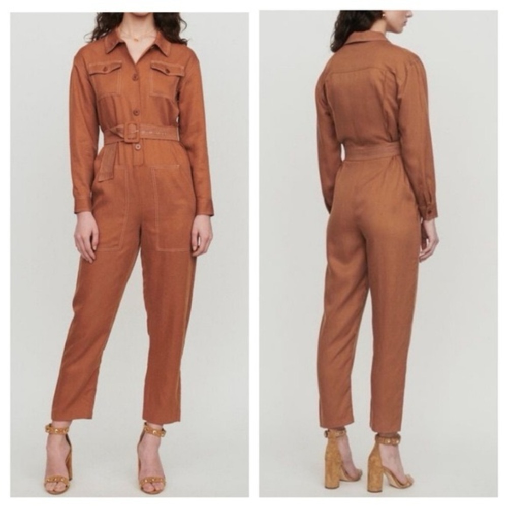 Maje Tan/brown Belted Jumpsuit